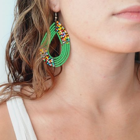 Pendiente Étnia Masai Verde Óvalo